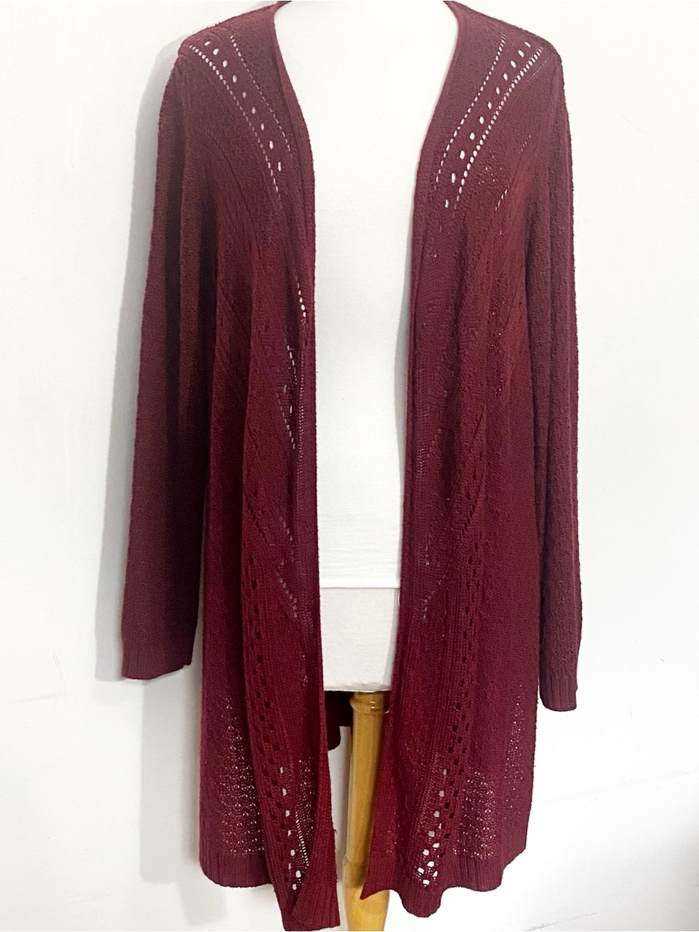 99 Jane Street Open-Front Burgundy Long Knit Cardigan Duster Sweater 1X